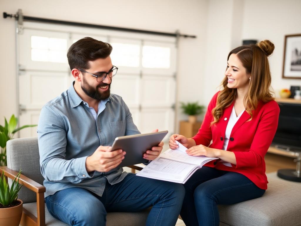 Homeowner reviewing garage door financing options with consultant