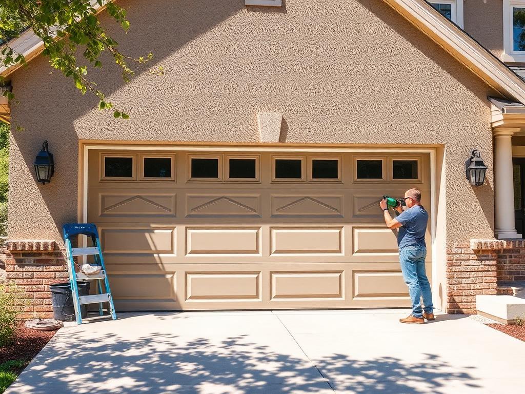 Beautiful residential garage door on a sunny summer day