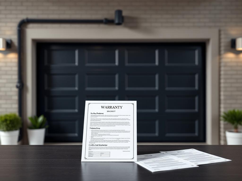 Professional garage door technician reviewing warranty documents with homeowner